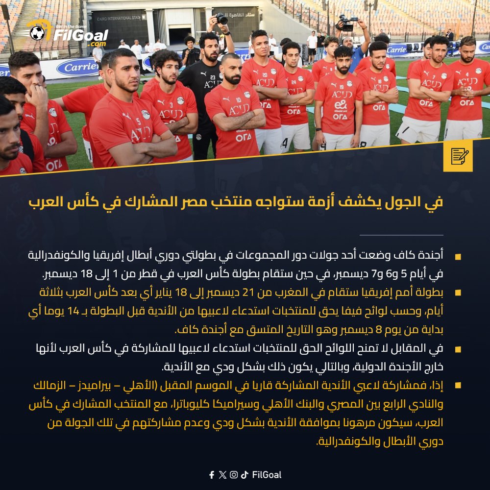 FilGoal's tweet photo. أزمة ستواجه منتخب مصر المشارك في كأس العرب ⛔ https://t.co/bL08f7e7nS