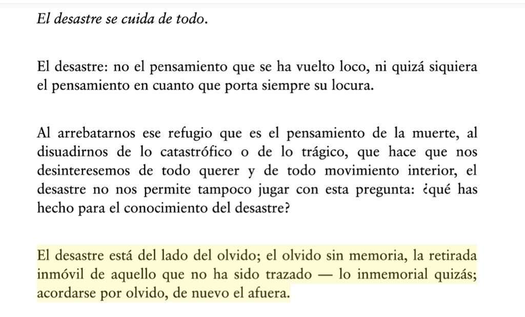 Maurice Blanchot y el desastre, al lado del olvido sin memoria.