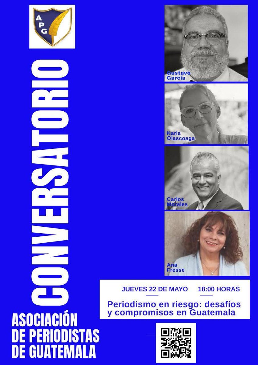 ttobars's tweet photo. Asociación de Periodistas de Guatemala (APG) analizará los riesgos, desafíos y compromisos del periodismo en Guatemala @noticiasAPG @PrensaComunitar
@ReporterosSin @PDHgt
@AbogadaPGamez @BarreraByron
Conversatorio vía Zoom, acceso por código QR
https://t.co/Wrkf6UoD4T https://t.co/mQWEE39ap0