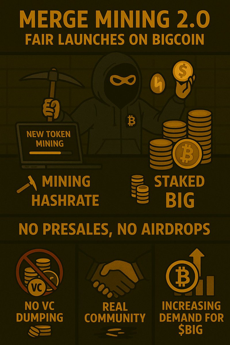 🧵 Merge Mining 2.0 on Bigcoin: A New Launch Standard

What if projects could launch without VC dumps, sniping bots or unfair airdrops?

Just fair distribution based on two pillars:
🔧 Hashrate
🔒 Staked $BIG

Let me show you what’s possible with Merge Mining on Bigcoin.
👇