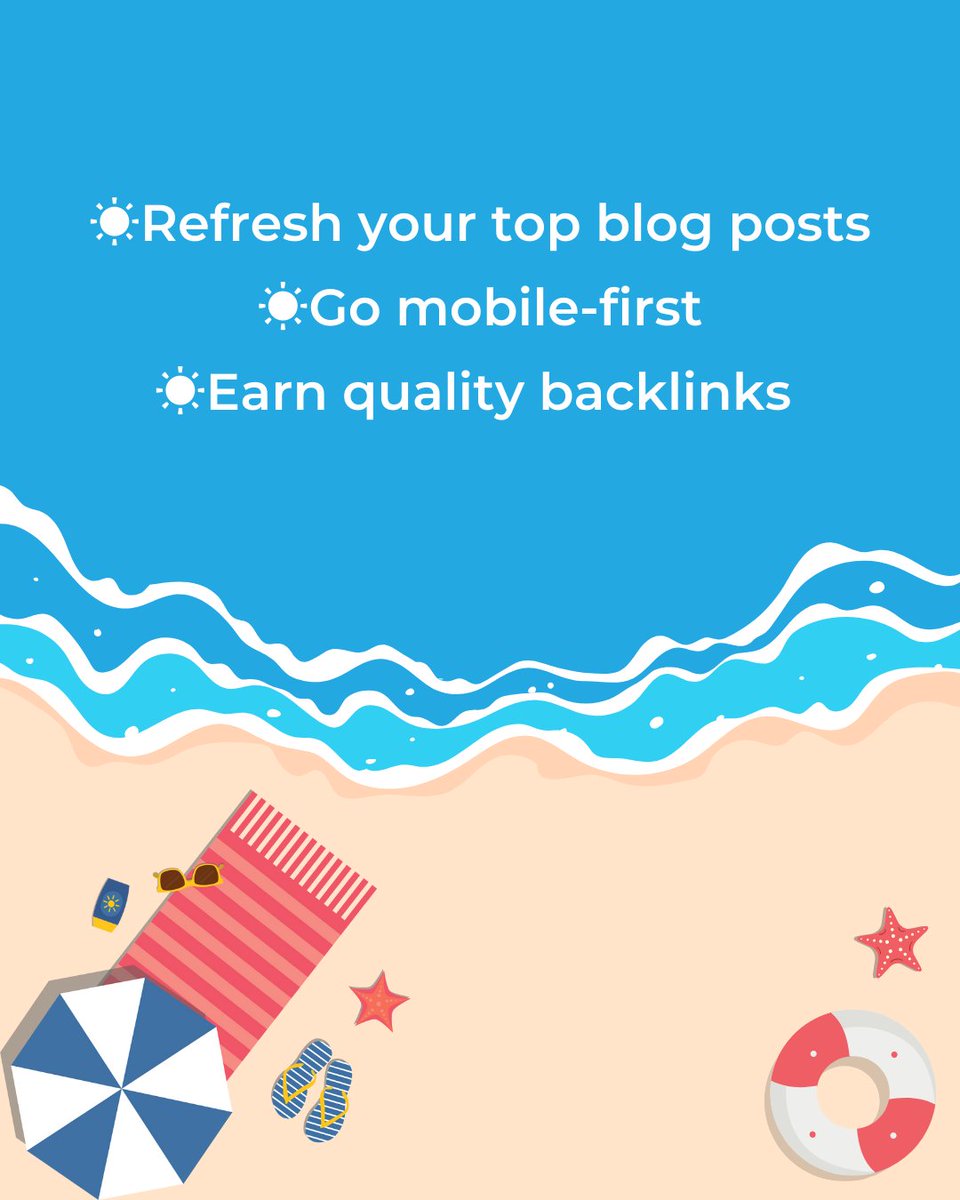 Summer SEO Tips are here!☀️ 

Looking to boost your website rankings this season? Start with these 3 simple strategies:
🏖️Refresh your top blog posts
🏖️Go mobile-first
🏖️Earn quality backlinks

Small updates = big SEO wins.

#ActuateMedia #SEOTips #SummerMarketing
