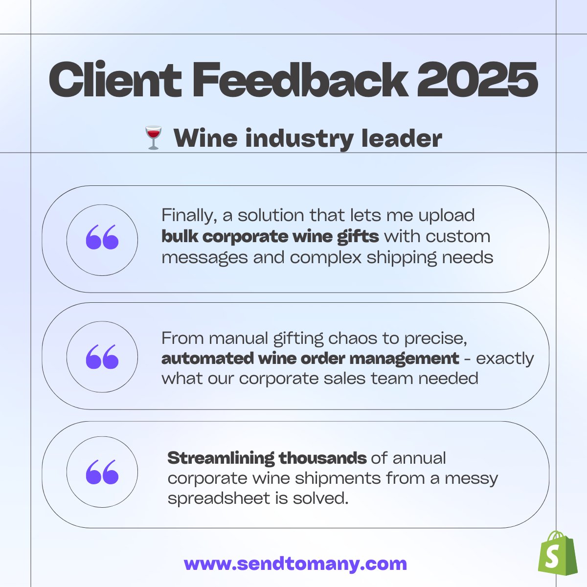 evnbttr_apps's tweet image. We’ve spoken with a few wineries recently who’ve all said the same thing:

“Oh wow… this is exactly what we’ve needed.”

After testing tool after tool that overpromised and underdelivered, they found 👉 sendtomany.com built specifically for high-volume corporate gifting