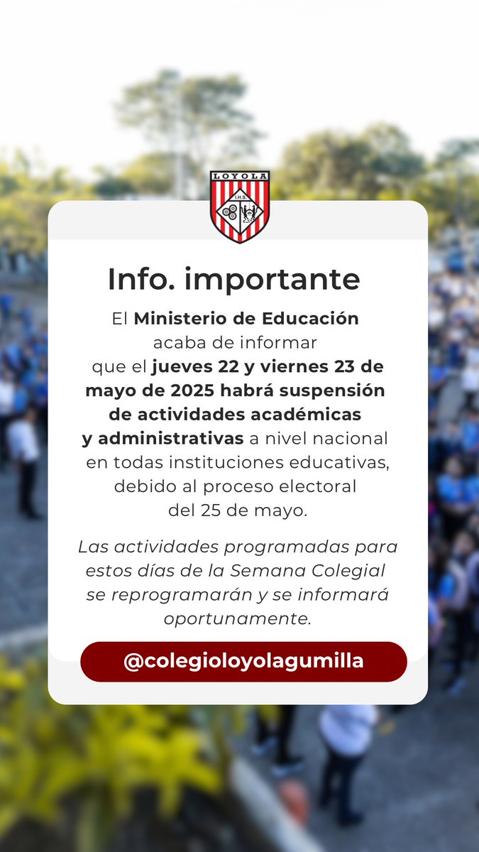 El jueves 22 y viernes #23may no habrá actividades académicas ni administrativas por órdenes del Ministerio de Educación 📝