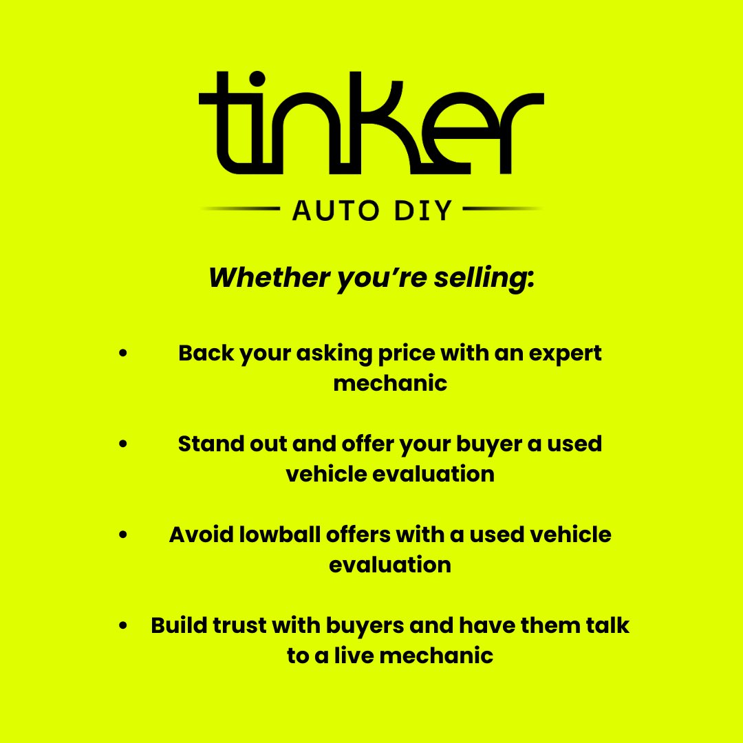 tinkerdiyapp's tweet image. Thinking of buying or selling a used vehicle? Tinker now offers Used Vehicle Evaluations - a brand-new way to get expert guidance before you buy or sell.
Get a live expert assessment before buying or selling a vehicle, uncover hidden issues and spot red flags early, and ensure…