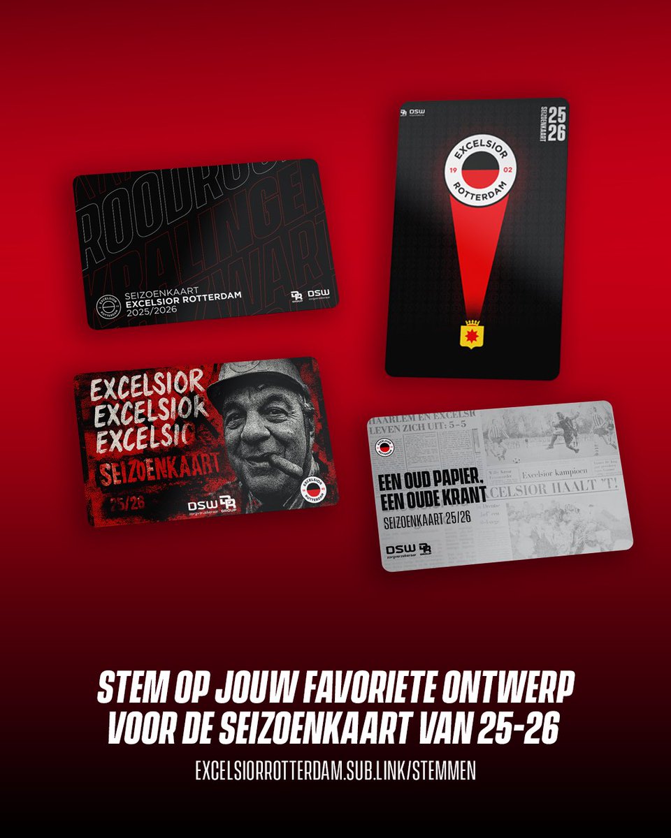 excelsiorrdam's tweet photo. Tijd om te stemmen op jouw favoriete design ๐ณ๏ธ๐จ
๐ https://t.co/n6zXSoUHFT
โซ๏ธ๐ด #weregoingup https://t.co/gDQKYPy8rl