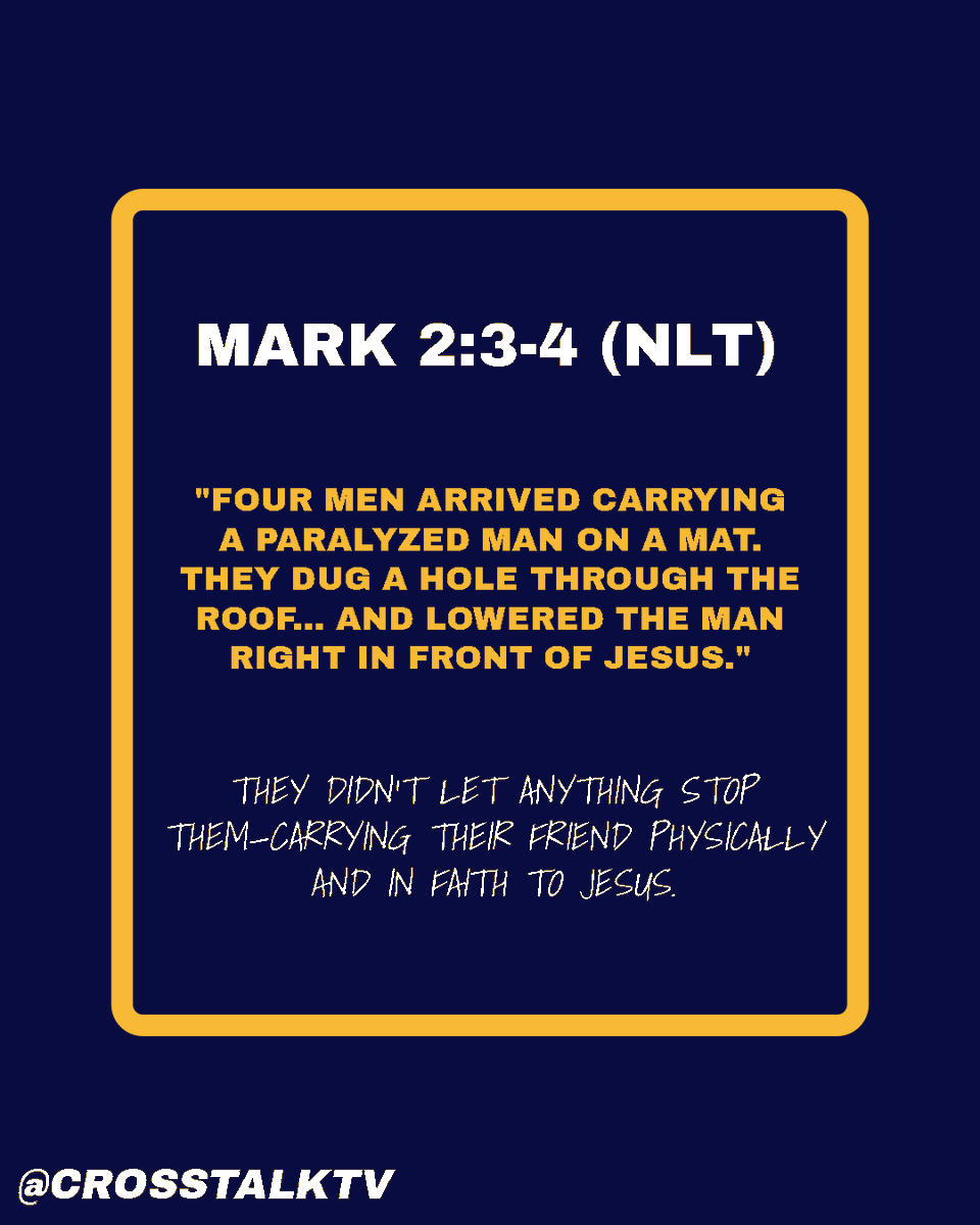 CrossTalkTV's tweet photo. Who are your “four”? 🧍‍♂️🧍‍♂️🧍‍♂️🧍‍♂️➡️✝️
In Mark 2, a man was healed because his friends carried him to Jesus—literally. That’s the power of real friendship.

You can watch the full message,  on the CrossTalk YouTube channel.

#share #friends #healed #healing #four #Jesus https://t.co/imuM51qHsc