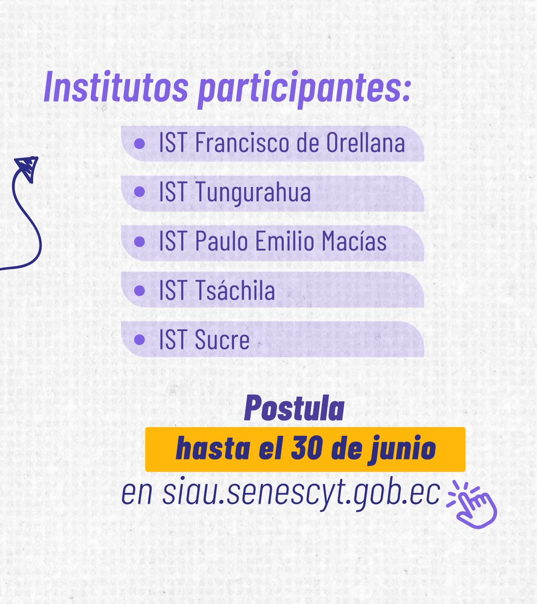 Educacion_Ec's tweet photo. 🎓 475 docentes bachilleres del Magisterio Fiscal Ecuatoriano podrán acceder a un título técnico-tecnológico gracias a #ValidaTec.

🏫 Conoce los institutos participantes y postula del 19 de mayo al 30 de junio.

📌 Más info en 👉 https://t.co/XIC9VMZyhP

#ElNuevoEcuador https://t.co/uLEuDJPICb