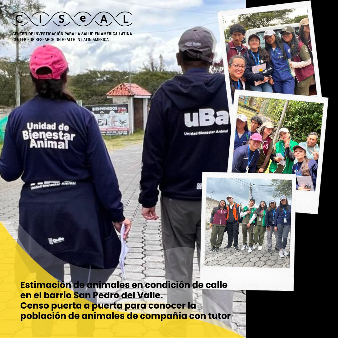 El proyecto “Del campus a la comunidad”, liderado por la Dra. Sofía Ocaña (CISeAL) con la UBA y estudiantes de la PUCE y la UTE, impulsa acciones de vinculación en Nayón: socialización, capacitación, censo y estimación de fauna urbana. #BienestarAnimal #PUCEinvestiga
