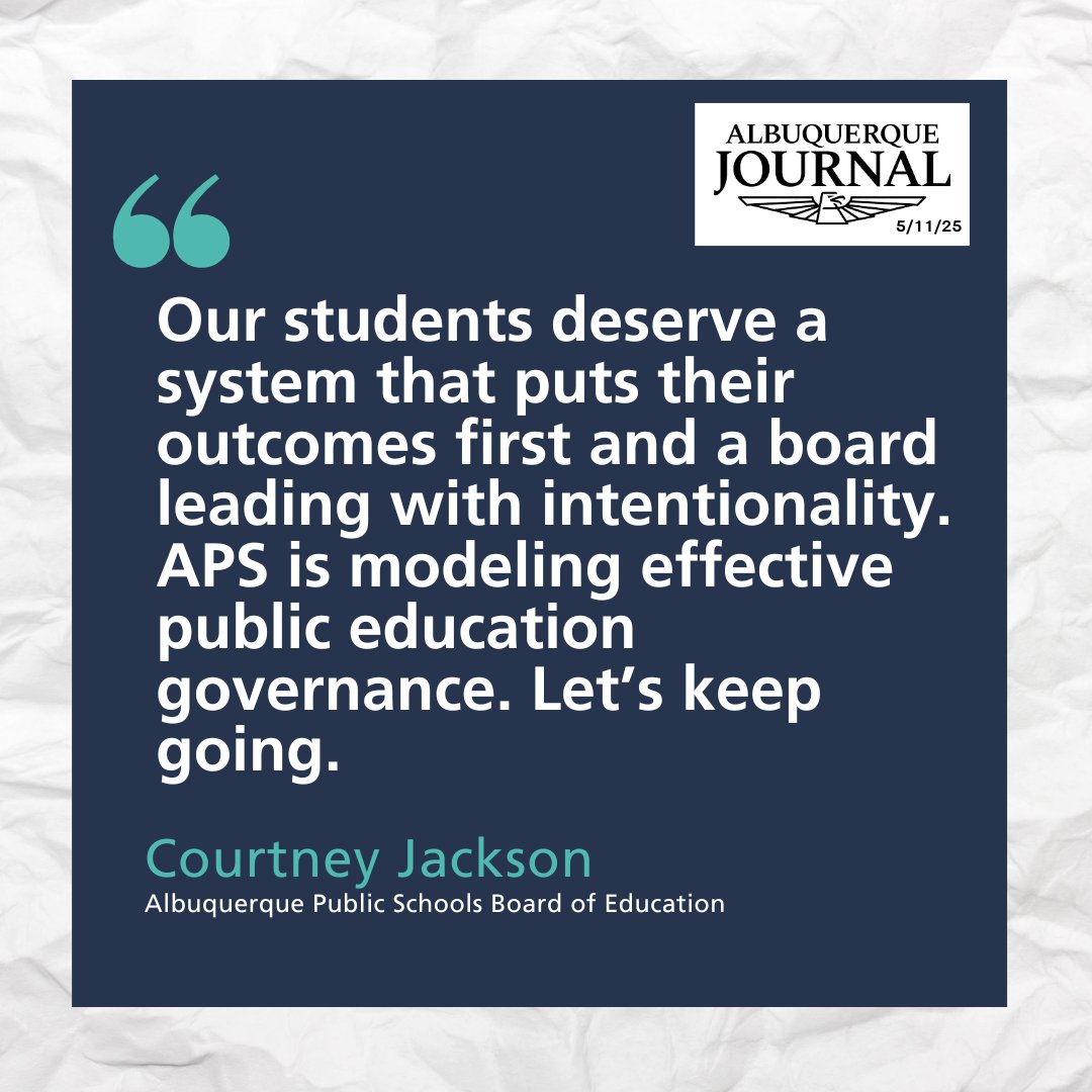 Change can be uncomfortable, but that doesn’t mean it’s not working. Albuquerque Public Schools is putting student success first. Read more from Board Member Courtney Jackson 🔗 abqjournal.com/opinion/articl…