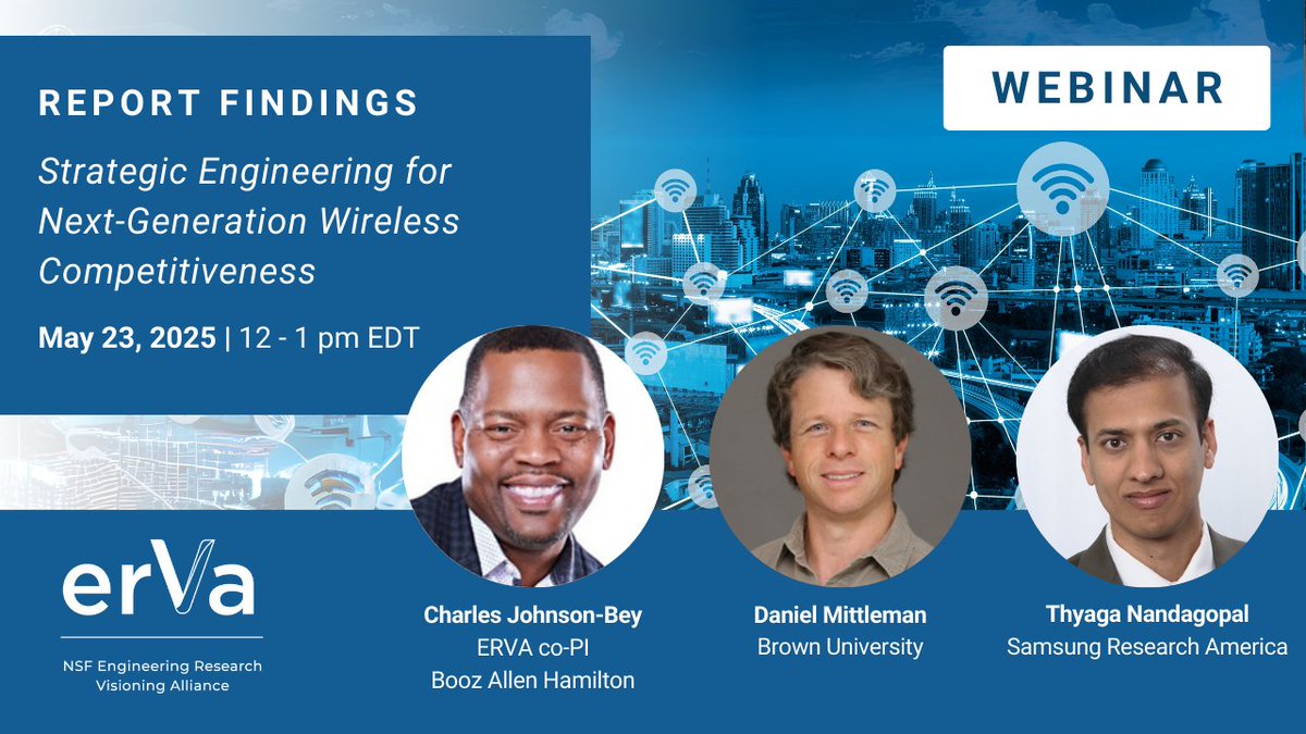 How can the U.S. lead the next wave of wireless innovation? Join this webinar on May 23 to explore 10 key research areas from ERVA’s latest report. Hear insights from experts at Samsung, Brown University, and Booz Allen. Register: bit.ly/Wireless-Webin…
