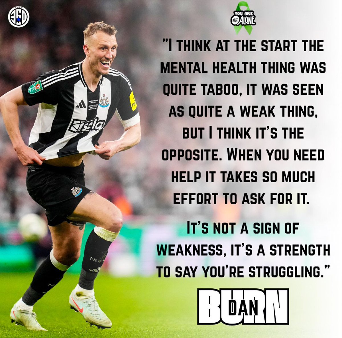 🗣️ Dan Burn recently opened about his mental health struggles. 

Please do not suffer alone. Reach out, people are available to speak to, You Are Not Alone
nufoundation.org.uk/what-we-do/be-…

#NUFC #MentalHealthMatters