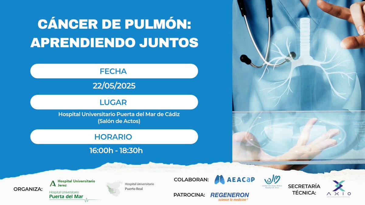 Cáncer de Pulmón (@aeacap) on Twitter photo 🔵🫁 <a href="/AEACaP/">Cáncer de Pulmón</a> colabora en la jornada '#Cáncerdepulmón: aprendiendo juntos'
➡️ Se hablará sobre el perfil de toxicidad de la quimioterapia en tumores torácicos o el papel de la enfermería avanzada en oncología médica
🗓️ 22 de mayo
🕓 16h
ℹ️ Más info 👉 bit.ly/AEACaP-Aprendi… 🔵🫁 <a href="/AEACaP/">Cáncer de Pulmón</a> colabora en la jornada '#Cáncerdepulmón: aprendiendo juntos'
➡️ Se hablará sobre el perfil de toxicidad de la quimioterapia en tumores torácicos o el papel de la enfermería avanzada en oncología médica
🗓️ 22 de mayo
🕓 16h
ℹ️ Más info 👉 bit.ly/AEACaP-Aprendi…