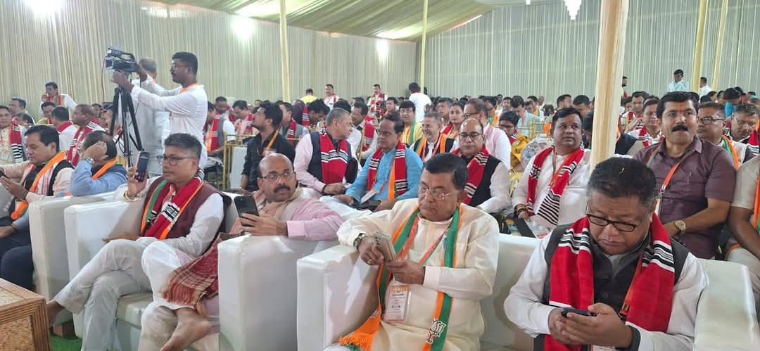 "Today, I attended the expanded meeting of BJP office-bearers in Jorhat, graced by Hon'ble CM Dr. Himanta Biswa Sarma and esteemed State BJP President Shri Dilip Saikia. The event was also attended by Union Minister Shri Sarbananda Sonowal, State BJP Prabhari Shri Harish Dwivedi,