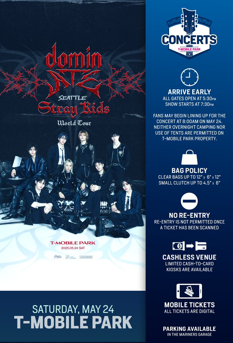 T-Mobile Park (@tmobilepark) on Twitter photo Heading to the ballpark to feel the energy of <a href="/Stray_Kids/">Stray Kids</a> ?
Here’s everything you need to know before Saturday’s epic show 👉 Mariners.com/StrayKids Heading to the ballpark to feel the energy of <a href="/Stray_Kids/">Stray Kids</a> ?
Here’s everything you need to know before Saturday’s epic show 👉 Mariners.com/StrayKids