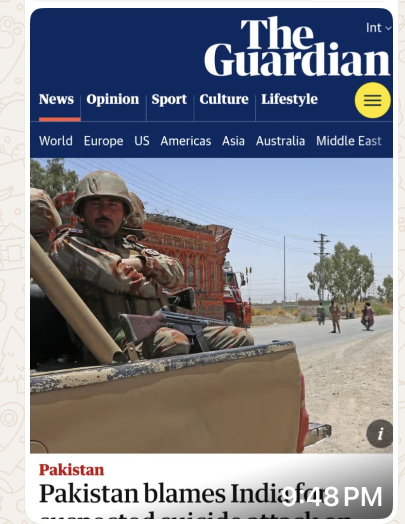 Not only the Pakistan PM Shehbaz Sharif &amp;the Army Chief have blamed India for its involvement in the Balochistan terrorist bus attack,even a most famous Newspaper #TheGuardian  has also expressed the same thoughts.
Indian terror proxies are being employed as a state tool by India
