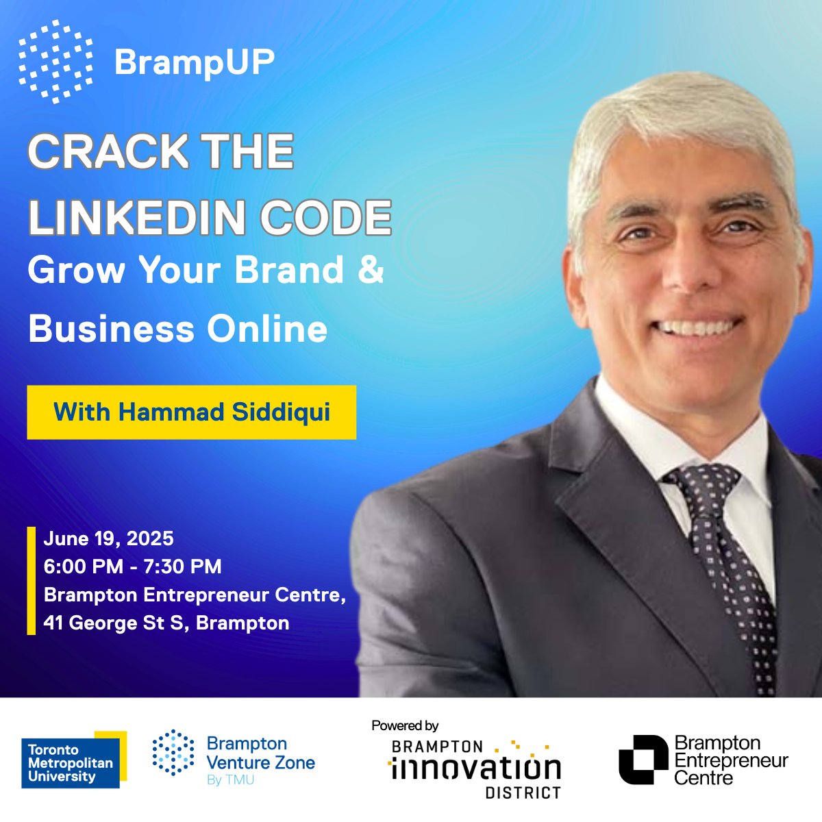 Big things are starting in Brampton 🚀 BVZ is launching BrampUP — a new series to fuel entrepreneurship locally. Join us + LinkedIn expert Hammad Siddiqui to learn how to grow your brand &amp; business online!
🎟️ RSVP: rebrand.ly/brampup
#LinkedInTips #CareerGrowth