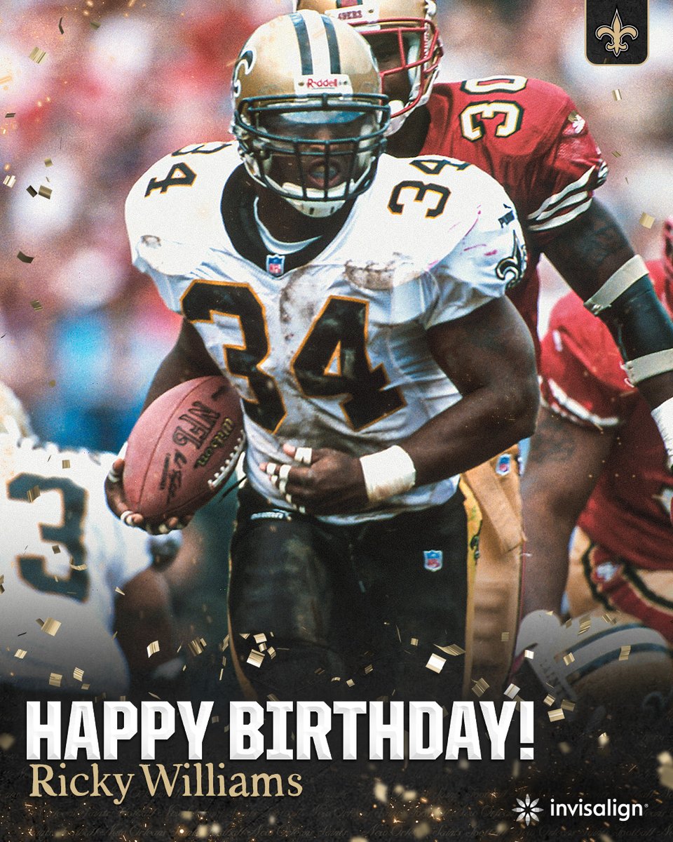Saints's tweet photo. Happy Birthday Ricky Williams! ⚜️

@Rickthelaureate | @Invisalign https://t.co/LynaTK4jyR