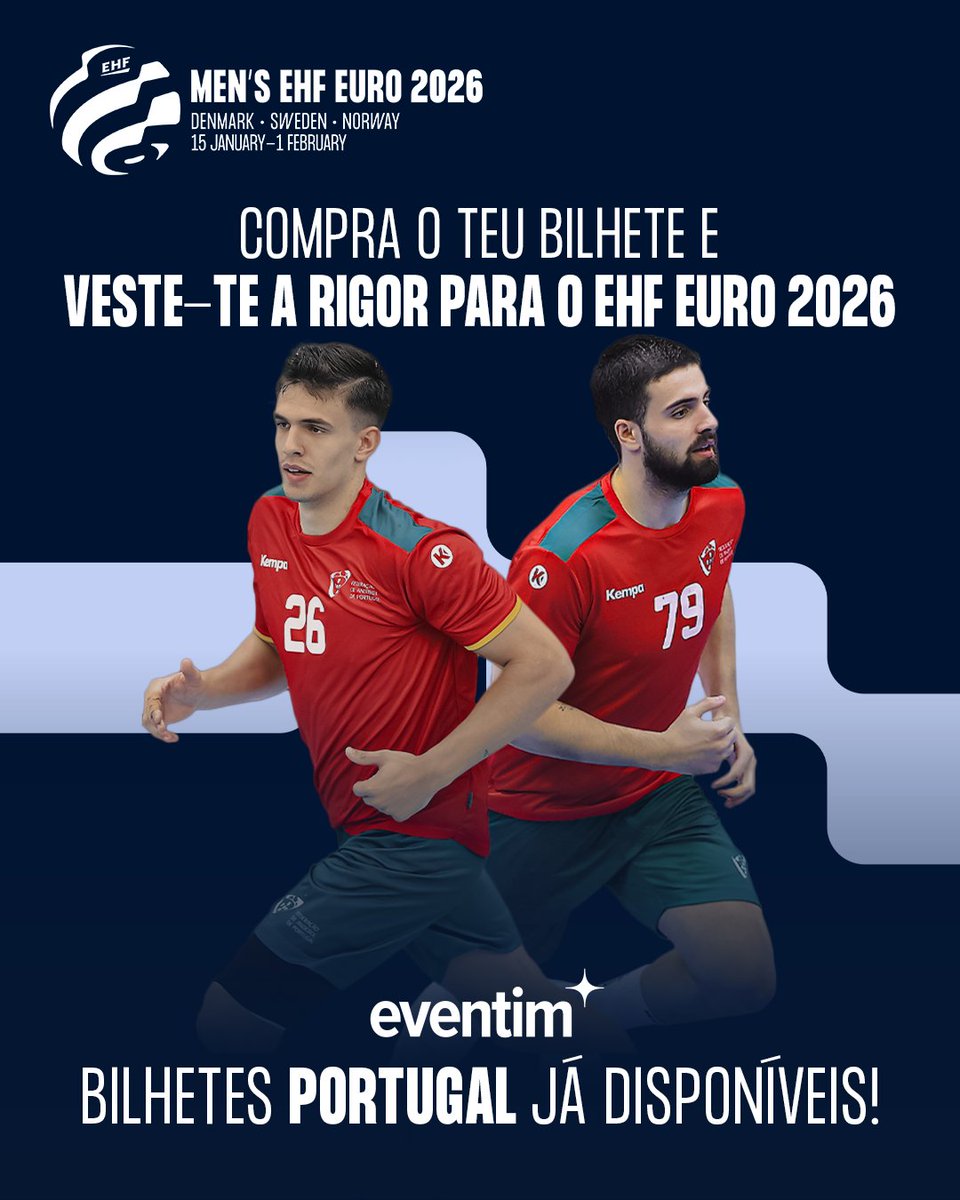 AndebolPortugal's tweet photo. 🏆 𝐄𝐇𝐅 𝐄𝐔𝐑𝐎 𝟐𝟎𝟐𝟔 🇩🇰🇸🇪🇳🇴 

𝙰𝚝𝚎𝚗𝚌̧𝚊̃𝚘 𝚊𝚝𝚎𝚗𝚌̧𝚊̃𝚘! 🔔 A melhor notícia que vais receber hoje: por cada bilhete que comprares para apoiar os #HeróisDoMar 🇵🇹 no @EHFEURO a Federação de Andebol de Portugal oferece-te uma camisola comemorativa 👕😍 https://t.co/UnVhw0dqoq