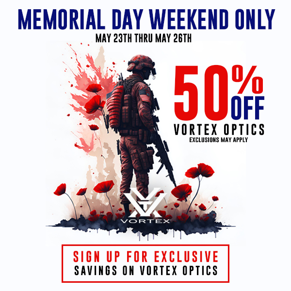 This Memorial Day, we remember the fallen and honor those who serve. From May 23 to May 26, we’re offering 50% OFF most inline Vortex products exclusively for our VIP Members — Veterans and Active-Duty Military.
Sign up now to access your VIP benefits: eurooptic.com/vortex-program