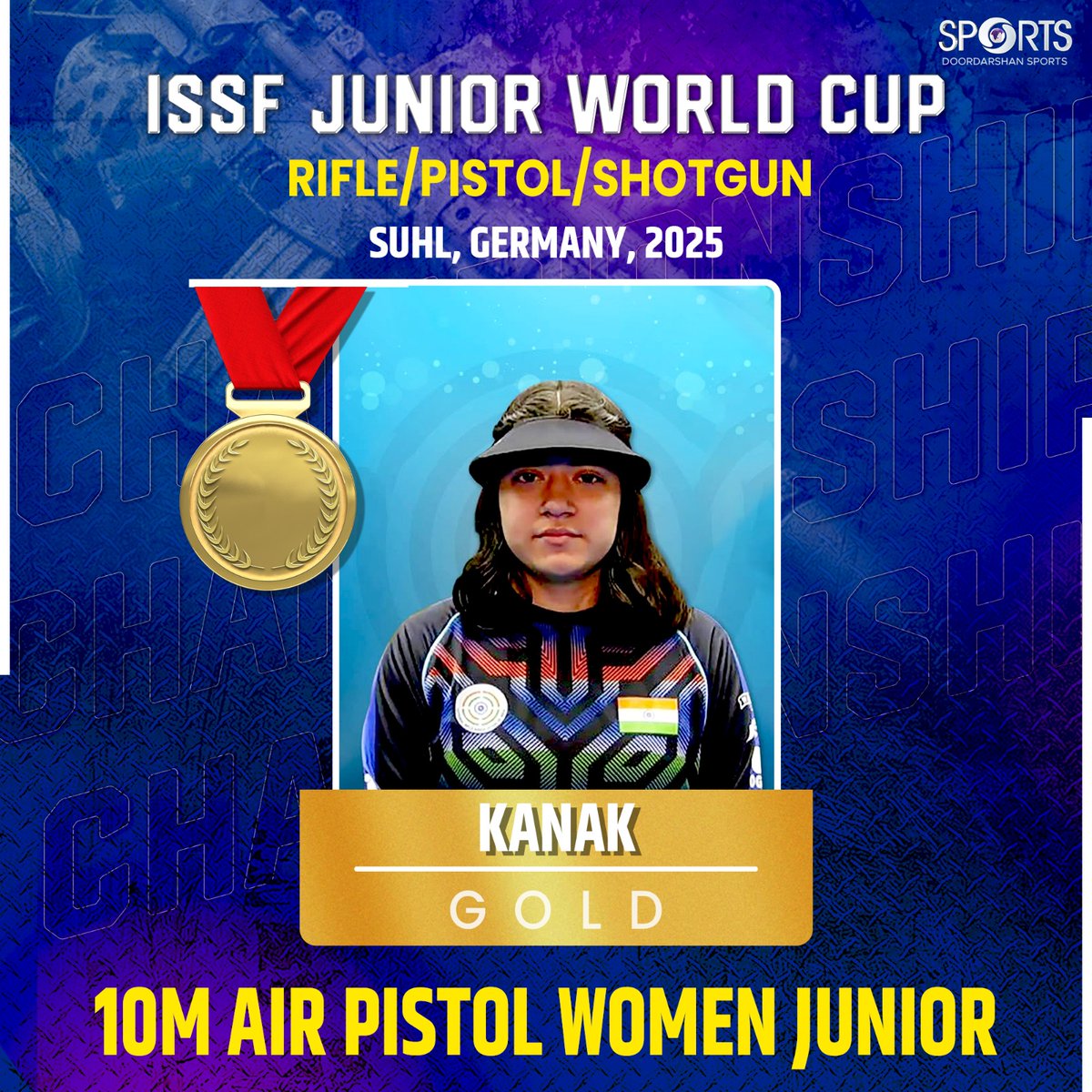 जर्मनी के सुहल में चल रहे ISSF जूनियर वर्ल्ड कप में कनक ने 10m एयर पिस्टल (महिला जूनियर फाइनल) में 239.0 स्कोर के साथ गोल्ड मेडल जीतकर देश का नाम रोशन किया।  🇮🇳🎯👏

#Kanak #ISSFJuniorWorldCup #Suhl2025 #ShootingStar #TeamIndia #GoldenGirl 

<a href="/IndiaSports/">Dept of Sports MYAS</a> <a href="/Media_SAI/">SAI Media</a> <a href="/issf_official/">ISSF</a>