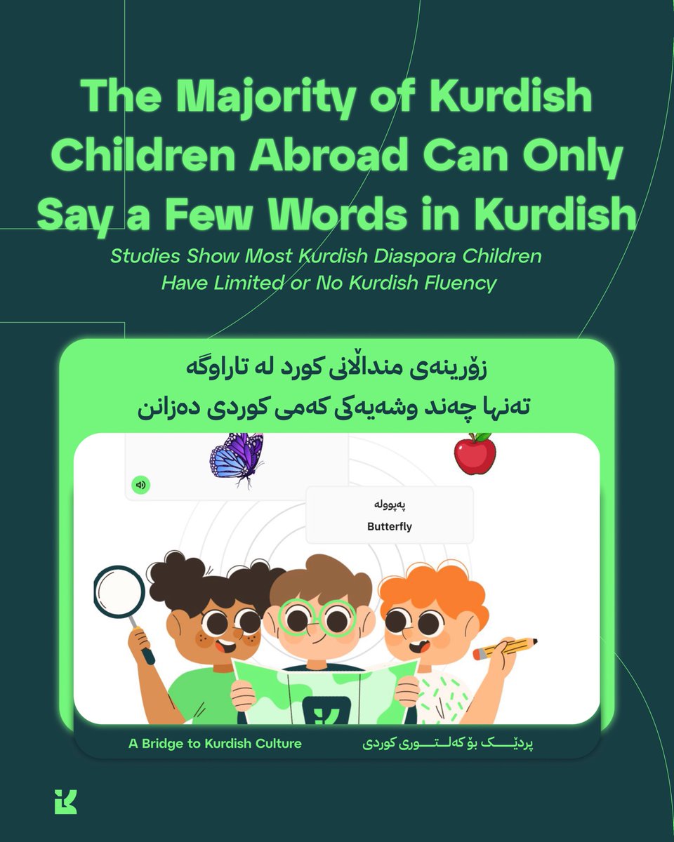 KurdimApp's tweet photo. Most Kurdish children growing up outside Kurdistan today can’t speak Kurdish fluently or at all.
Our language is fading with every generation.
Let’s change that. 🌱 https://t.co/IuFbvgdGLZ