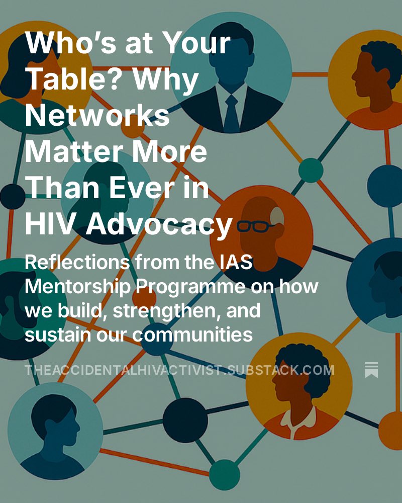 Who you build with matters.
My latest post reflects on why diverse, intentional networks are at the heart of real HIV advocacy.
Who’s at your table?

theaccidentalhivactivist.substack.com/p/whos-at-your…

#UequalsU #IASMentorship #HIVLeadership #InclusHIV