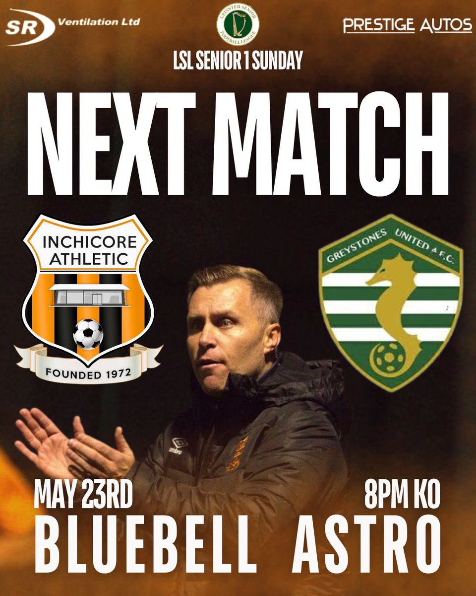 Inchicore Ath FC (@inchicoreathfc) on Twitter photo One last ha-ra⚽️⚽️⚽️ we welcome <a href="/GreystonesUtd/">Greystones United AFC</a> to bluebell on Friday as we look for a win to secure promotion to senior Sunday ⚽️⚽️⚽️⚽️. Keep up the brilliant support folks. Get up and give the lads one last push 🟠🟠🟠🟠 cmon the Core. <a href="/AlQuinn2015/">LSL Live Update’s</a> <a href="/LSLLeague/">Leinster Senior League</a> One last ha-ra⚽️⚽️⚽️ we welcome <a href="/GreystonesUtd/">Greystones United AFC</a> to bluebell on Friday as we look for a win to secure promotion to senior Sunday ⚽️⚽️⚽️⚽️. Keep up the brilliant support folks. Get up and give the lads one last push 🟠🟠🟠🟠 cmon the Core. <a href="/AlQuinn2015/">LSL Live Update’s</a> <a href="/LSLLeague/">Leinster Senior League</a>