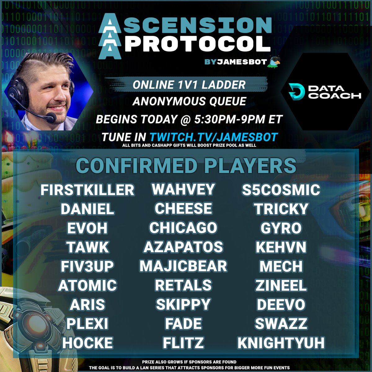 DataCoach (@rldatacoach) on Twitter photo Really excited to be supporting <a href="/GoJamesbotGo/">James Villar</a> bring Ascension Protocol to life!
Tune in tonight for the first matchups to qualify for LAN in July! Rise up NA
#RocketLeague #AscensionProtocol #RLDataCoach Really excited to be supporting <a href="/GoJamesbotGo/">James Villar</a> bring Ascension Protocol to life!
Tune in tonight for the first matchups to qualify for LAN in July! Rise up NA
#RocketLeague #AscensionProtocol #RLDataCoach