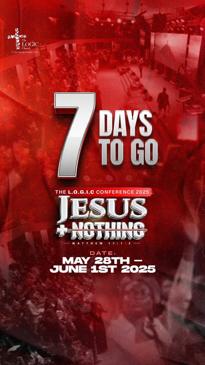 LOGICMainland's tweet photo. Seven more sleeps to
JESUS + NOTHING conference!!
โWeโre excitedโ doesnโt do justice to how we feel. We hope youโre ready to receive!
Mark your calendars, clear your schedules, because you have to be in the room!
#JesusPlusNothing #TheLOGICChurch #LoveLifelmpact https://t.co/v5NberuBxP