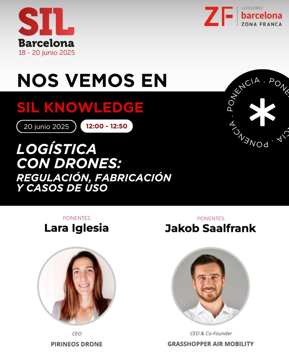 Pirineos Drone (@pirineosdrone) on Twitter photo Nos entusiasma formar parte de una de sus ponencias más disruptivas dentro del Espacio SIL Knowledge de <a href="/SILBarcelona/">SIL Barcelona</a> :
"Logística con Drones: Regulación, Fabricación y Casos de Uso"
📅 20 de junio
🕛 12:00 – 12:50h
¡Os esperamos! Nos entusiasma formar parte de una de sus ponencias más disruptivas dentro del Espacio SIL Knowledge de <a href="/SILBarcelona/">SIL Barcelona</a> :
"Logística con Drones: Regulación, Fabricación y Casos de Uso"
📅 20 de junio
🕛 12:00 – 12:50h
¡Os esperamos!