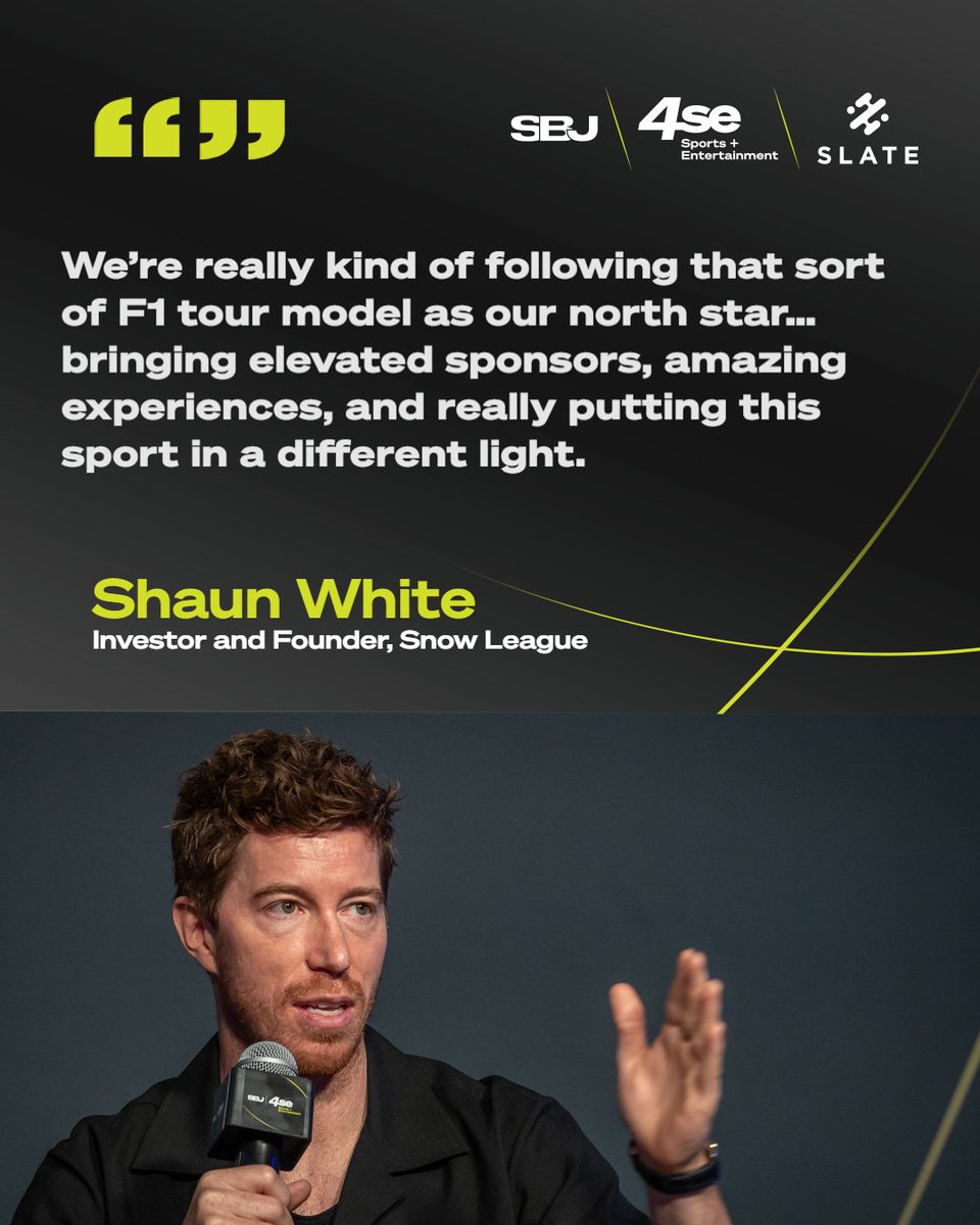 SBJ's tweet photo. Snow League is chasing a global vision—taking cues from F1 and aiming to elevate snowboarding with premium experiences, elite sponsors, and a worldwide tour model 🏂
@shaunwhite sees big potential in winter sports’ scale, reach, and audience.
#4se | https://t.co/eMcbNKudEn https://t.co/ifruHHAHzZ