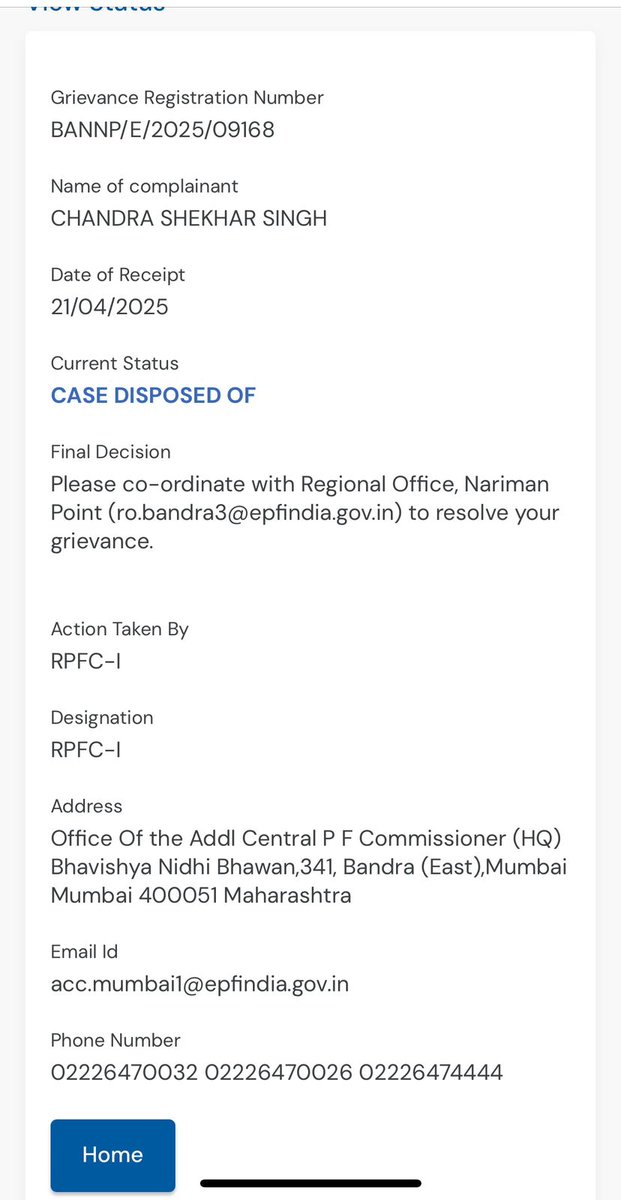 cssingh1978's tweet photo. @epfobandra : Sir, My date of joining in UAN is wrongly updated which is corrected but While generating transfer request to merge two UAN's still it is showing wrong date of joining. Sent multiple emails to ro.bandra3@epfindia.gov.in but no response. Grievance team response below https://t.co/vs9EnmZkLT