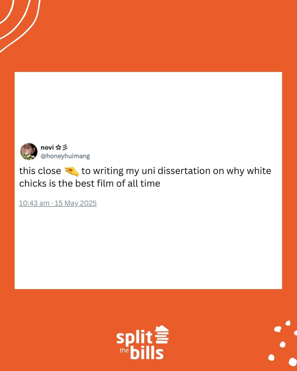 splitthebills's tweet image. You&apos;re supposed to write your dissertation about something you&apos;re passionate about, right? 🤪

#Dissertation #DissertationDiaries #Funny #Twitter #WhiteChicks #Films #MovieBuff