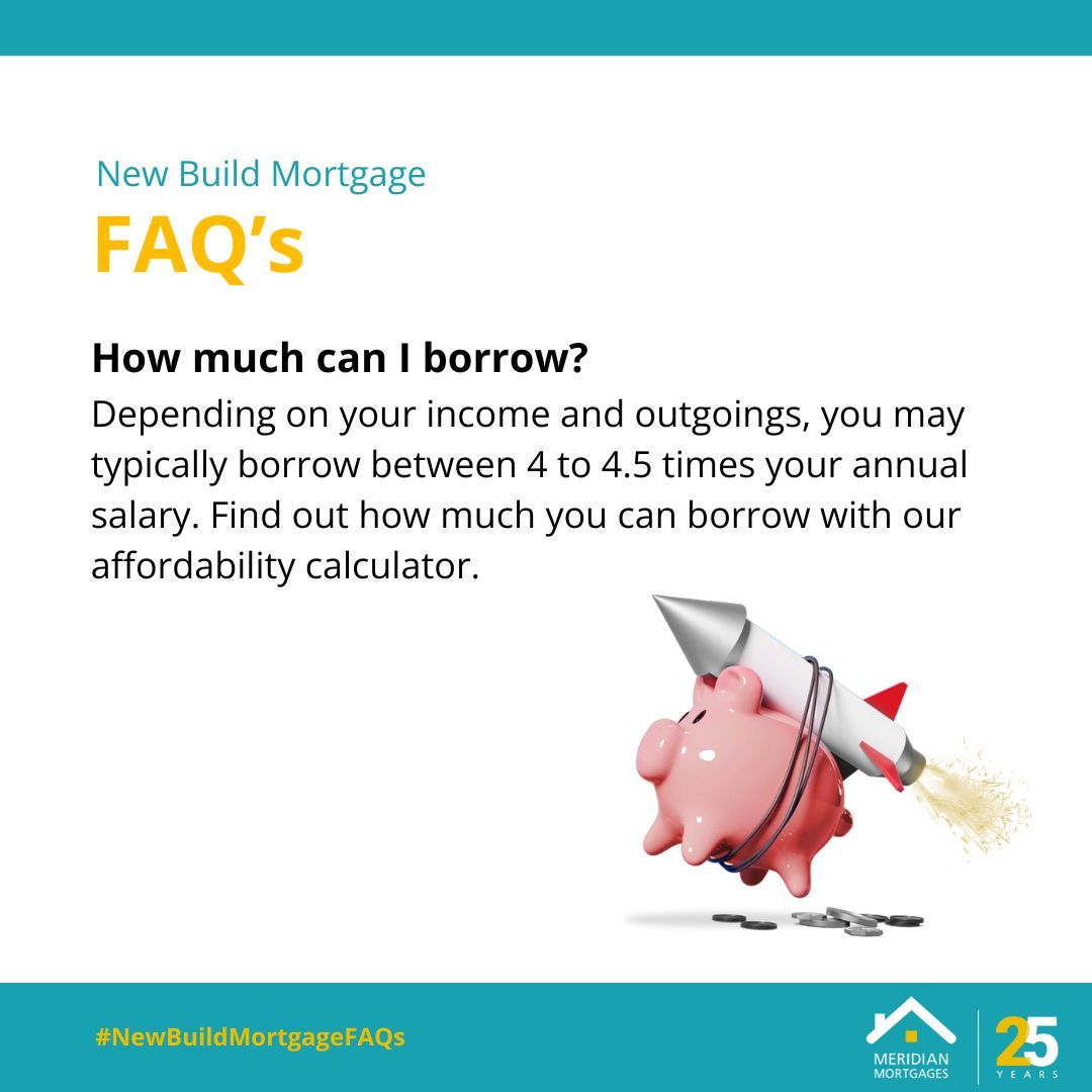 Most buyers can borrow around 4 to 4.5 times their annual income — but it all depends on your individual circumstances.

Want a quick and easy way to find out what you could borrow? Use our free affordability calculator: firststep.meridianmortgages.net/?source=Meridi…