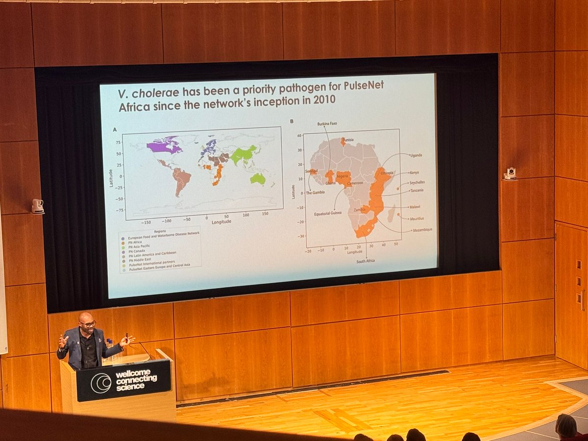 PulseNet Africa Regional Coordinator <a href="/EFosterNyarko/">Ebenezer Foster-Nyarko</a>  presenting work on nanopore-based sequencing of cholera across Africa - a collaborative effort by PulseNet Africa and partners 
#ABPHM25