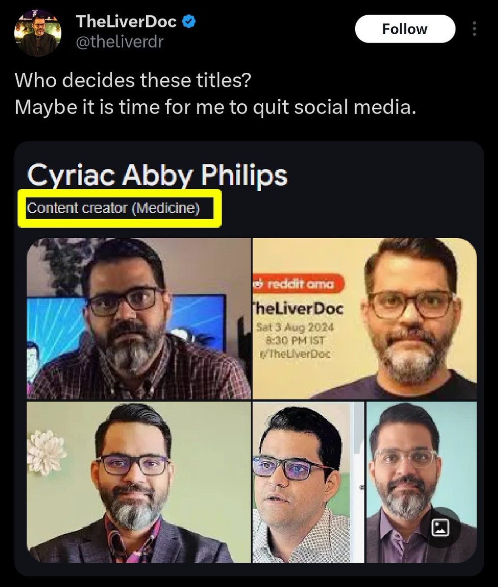 After emitting I'll and I'll about Ayurveda, bro's reputation has been restricted by just being content creator as no one takes bro seriously 😆
#MedTwitter