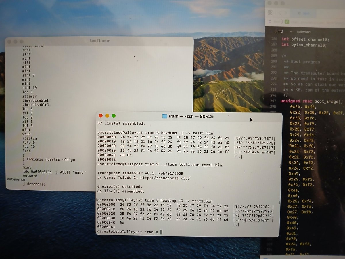 nanochess's tweet image. At the start of April, I bought two transputer boards for 25$ each on eBay. I&apos;ve been building an ISA board to test 🤓 Today, after destroying two 74LS08, solving three disconected wires, and adding a decoupling capacitor, it finally says &quot;nano&quot; 🥳 #retro #homebrew #transputer