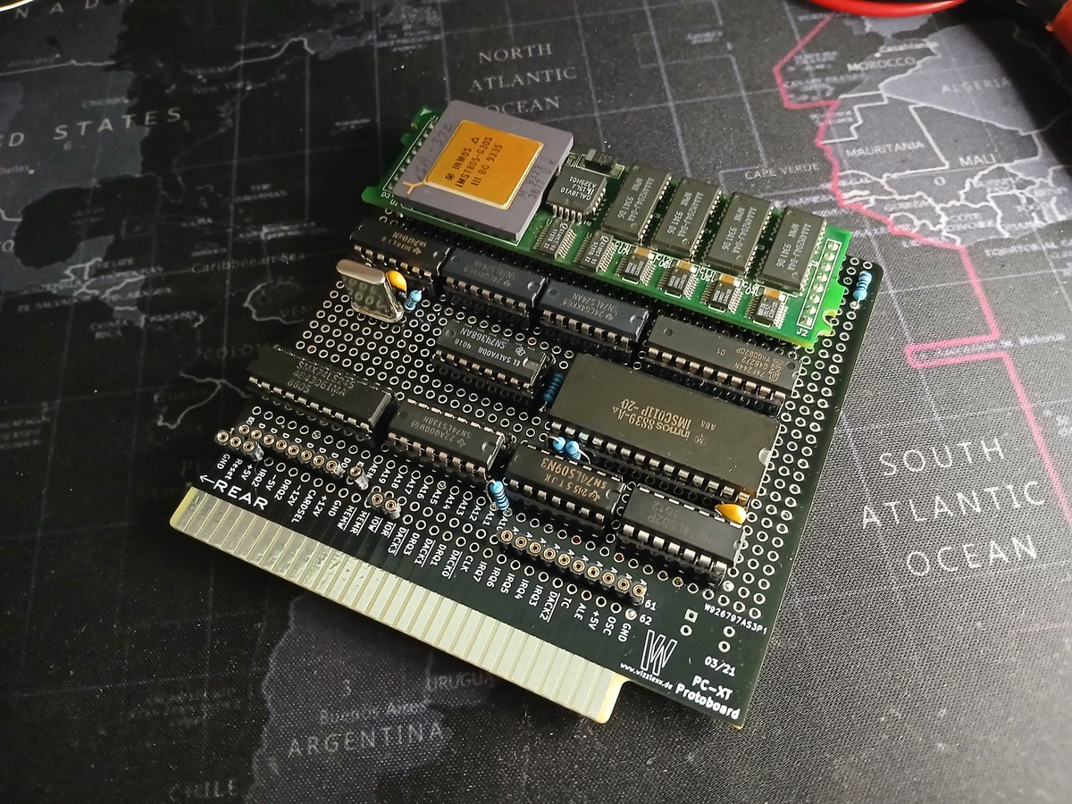 nanochess's tweet image. At the start of April, I bought two transputer boards for 25$ each on eBay. I&apos;ve been building an ISA board to test 🤓 Today, after destroying two 74LS08, solving three disconected wires, and adding a decoupling capacitor, it finally says &quot;nano&quot; 🥳 #retro #homebrew #transputer