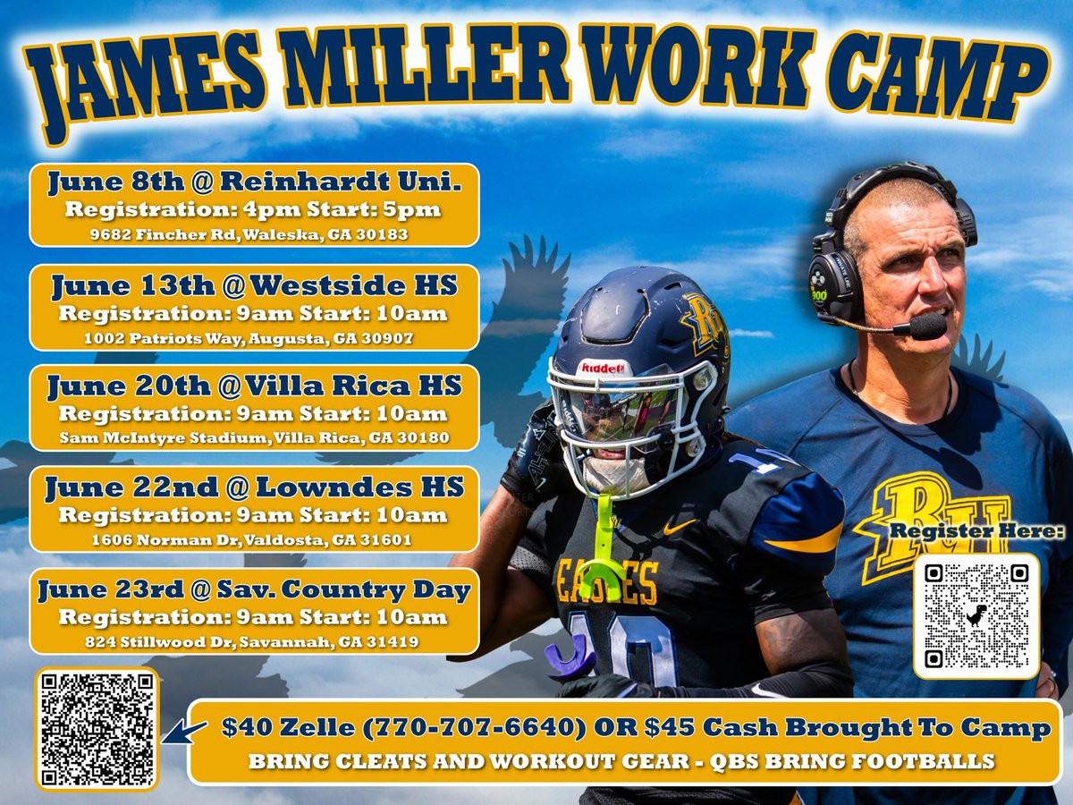 Michael Fountain (@michaelfou63) on Twitter photo Thank you <a href="/CamCagleRU/">Cameron Cagle</a> for the invite to the <a href="/ReinhardtFB/">Reinhardt Football</a> camp on June 8. Excited to get out there and compete!
<a href="/SequoyahChiefs/">Sequoyah Chiefs Football</a>
<a href="/ChiefsRecruits/">Sequoyah Chiefs Football Recruits</a>
<a href="/NEGARecruits/">Northeast Georgia Recruits</a>
<a href="/RecruitGeorgia/">Recruit Georgia</a> Thank you <a href="/CamCagleRU/">Cameron Cagle</a> for the invite to the <a href="/ReinhardtFB/">Reinhardt Football</a> camp on June 8. Excited to get out there and compete!
<a href="/SequoyahChiefs/">Sequoyah Chiefs Football</a>
<a href="/ChiefsRecruits/">Sequoyah Chiefs Football Recruits</a>
<a href="/NEGARecruits/">Northeast Georgia Recruits</a>
<a href="/RecruitGeorgia/">Recruit Georgia</a>