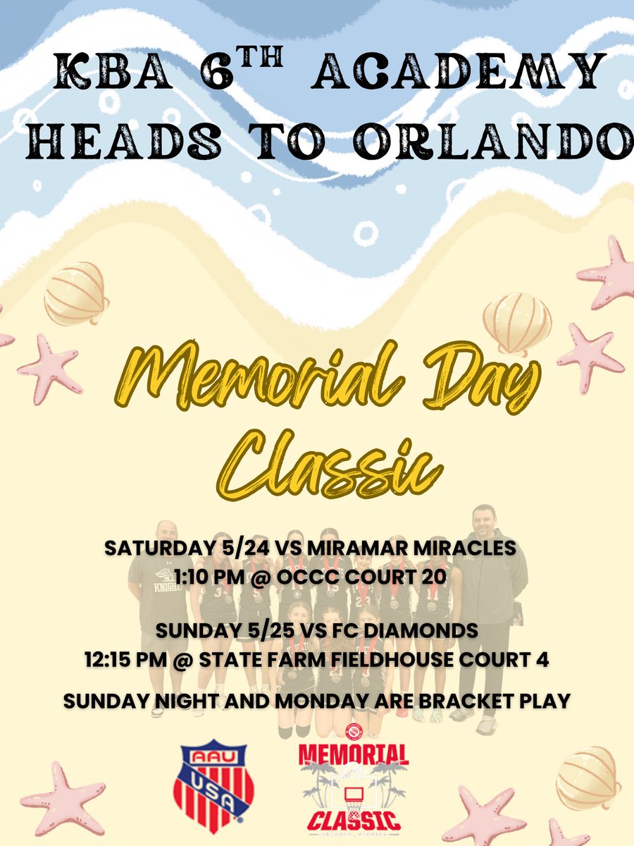 Coach Humi (@coach_brent24) on Twitter photo Our <a href="/KBAfamily/">Knights Basketball Academy</a> 6th Academy squad heads to Orlando this weekend! Excited to play in the Memorial Day Classic! <a href="/AAU_Basketball/">AAU Basketball</a> Our <a href="/KBAfamily/">Knights Basketball Academy</a> 6th Academy squad heads to Orlando this weekend! Excited to play in the Memorial Day Classic! <a href="/AAU_Basketball/">AAU Basketball</a>