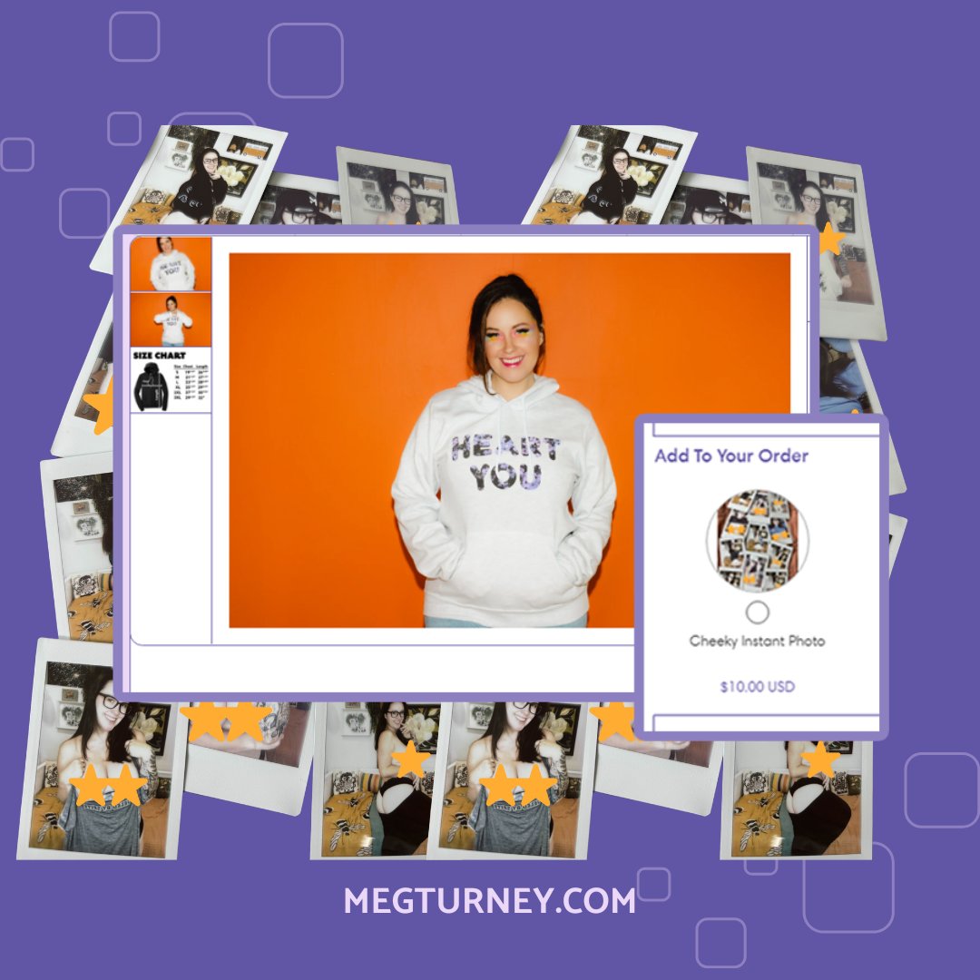 MegTurneyMerch's tweet image. Comfy Merch with a lil something extra! Back for a limited time, add-on a custom polaroid of Meg with your merch order for $10! 

Shipping Update: We are pausing shipping to Canada for a short time in preparation for the postal strike. Our apologies for the inconvenience!