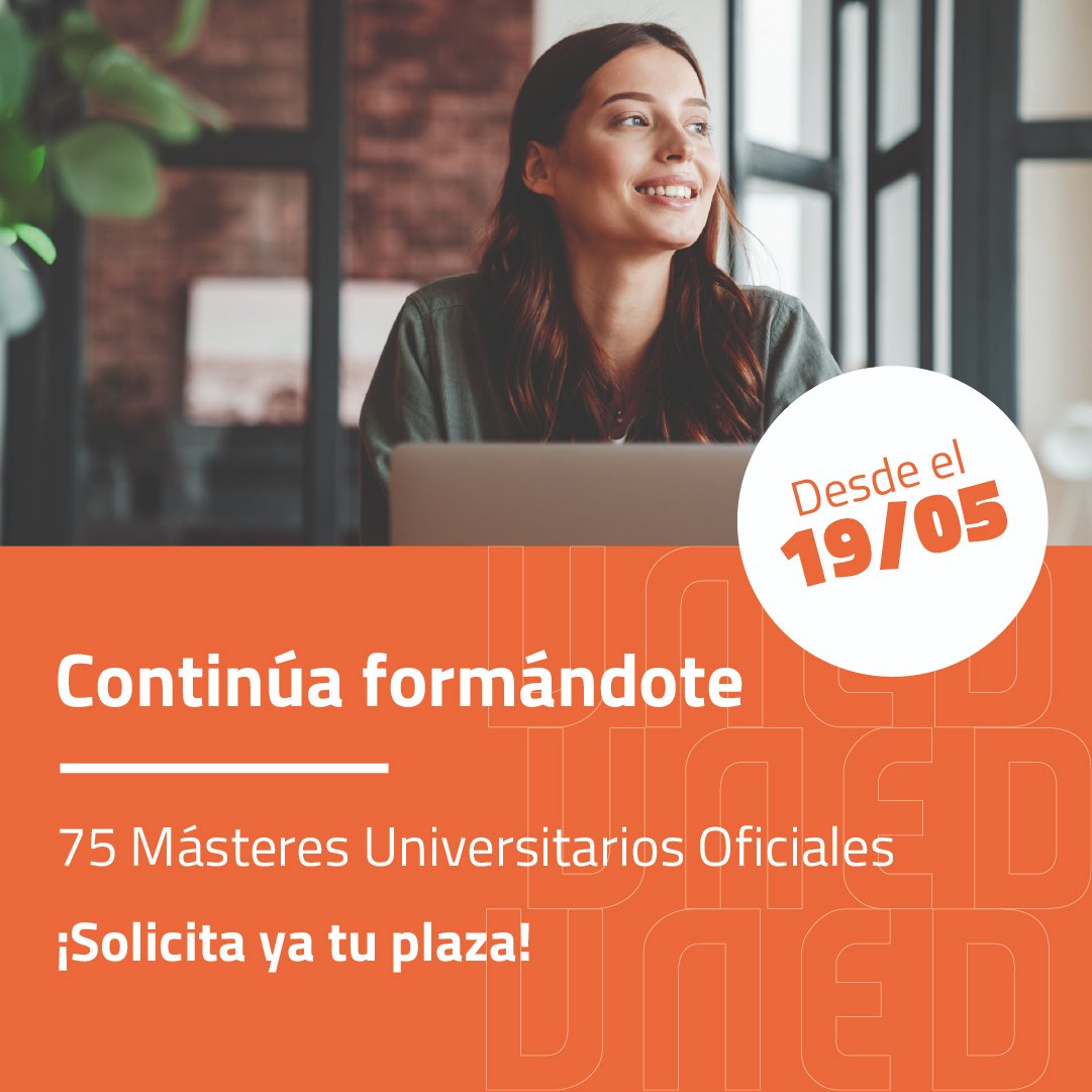 😊 ¡Ya puedes solicitar la preinscripción en alguno de los 75 másteres que ofrece la UNED!

📅 Aunque el plazo general termina el 9 de julio, diez de ellos lo cerrarán el próximo 4 de junio.

🚀 Continúa con tu progreso formativo.

📲 Información: uned.es/universidad/in…