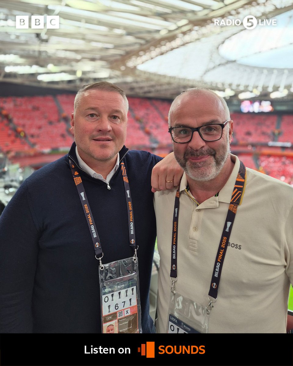 BBC 5 Live Sport (@5livesport) on Twitter photo ⏰ We are just 15 minutes away from kick-off in the Europa League final 🏆
🎙️ <a href="/Iandennisbbc/">Ian Dennis</a> & <a href="/GKPaulRobinson/">Paul Robinson</a>
Listen on <a href="/BBCSounds/">BBC Sounds</a> 📲 bbc.co.uk/5live
#BBCFootball #TOTMUN #UEL ⏰ We are just 15 minutes away from kick-off in the Europa League final 🏆
🎙️ <a href="/Iandennisbbc/">Ian Dennis</a> & <a href="/GKPaulRobinson/">Paul Robinson</a>
Listen on <a href="/BBCSounds/">BBC Sounds</a> 📲 bbc.co.uk/5live
#BBCFootball #TOTMUN #UEL