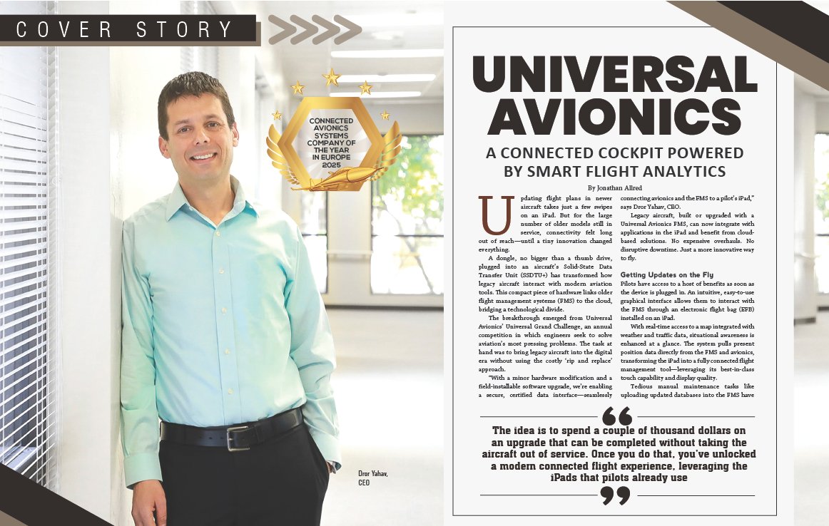 UnivAvionics's tweet image. Thrilled to announce we have been named Connected Avionics Systems Company of the Year in Europe 2025 by Aerospace & Defense Review! A testament to our team's dedication to innovation in connected cockpits. #UniversalAvionics #VisionToReality