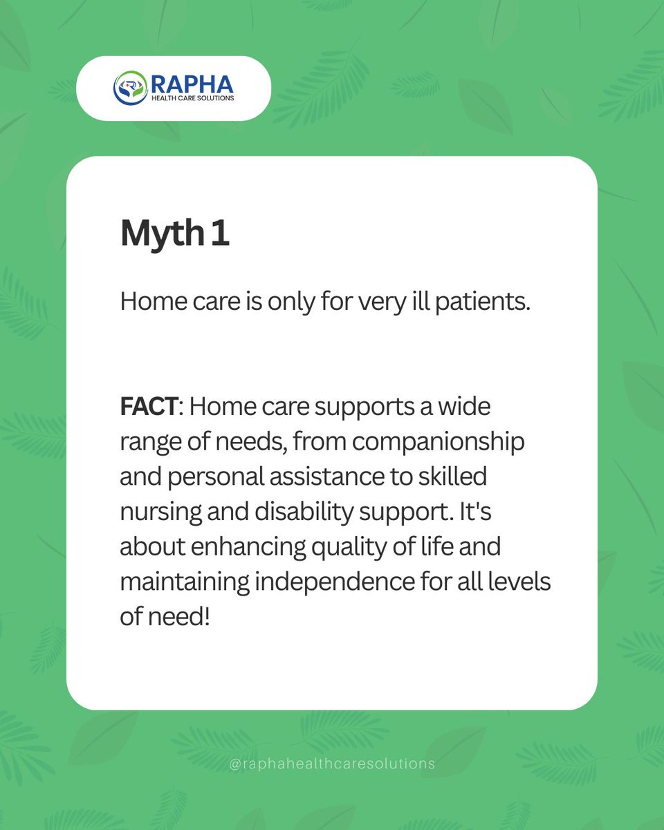 RaphaHealtth's tweet photo. Let's clear up some common misunderstandings about home-based care! 🤔 

#HomeCareMyths #DebunkingMyths #HomeBasedCare #AgingInPlace #EdmontonSeniors #AlbertaHealthcare #PersonalizedCare #TrustedCare #RaphaHealthcareSolutions #InHomeCare #MythVsFact #SeniorSupport #CareOptions https://t.co/4bRaBxQzcI