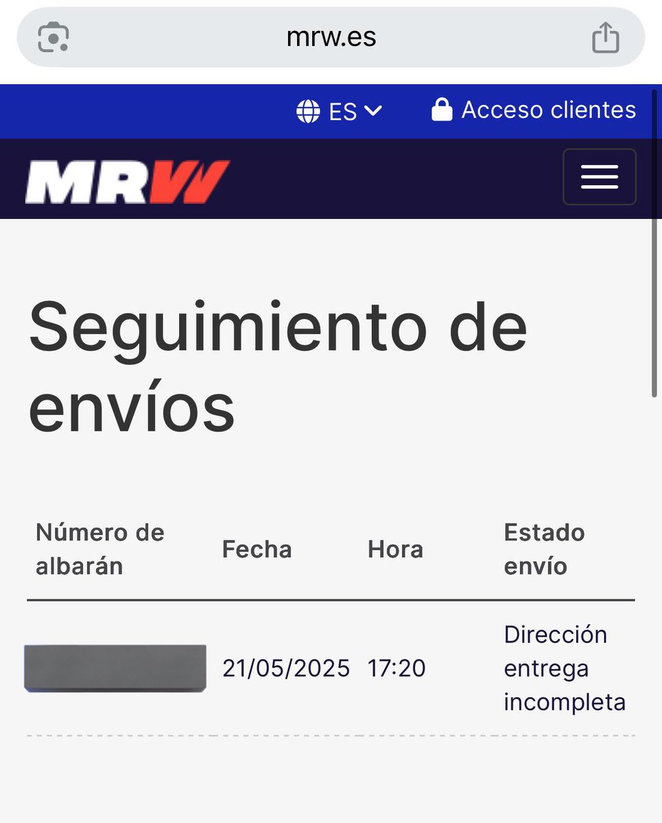 Tercer paquete en menos de un mes con <a href="/mrw_es/">MRW España</a> en el que el día de entrega recibo una notificación en la que informan que no ha podido entregarse por “dirección de entrega incompleta”. Mágicamente, sin haber modificado nada, al día siguiente sí pueden entregarlo. Huele raro 🤨