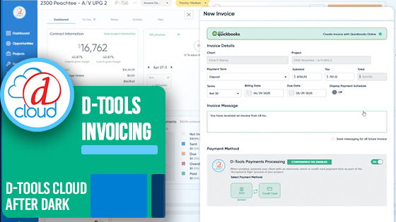 In our latest Cloud After Dark webinar, we break down the brand-new Invoicing feature in D-Tools Cloud—
- Custom invoice numbering
- QuickBooks integration for seamless syncing
- PDF downloads and editable client details
👉 Watch here: hubs.ly/Q03nCshv0