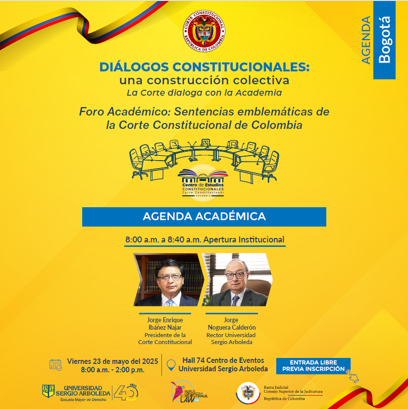 USergioDerecho's tweet photo. Con el liderazgo del decano Hernán Gonzalo Jiménez y el respaldo del vicerrector Carlos Camargo Assis.

🕗 8:00 a. m
🎟️ https://t.co/2XYZkk1K2q
🎥@EMDSergioArboleda por YouTube

¡La Corte Constitucional dialoga con la academia! Te esperamos este 23 de mayo en la @USergioArboleda https://t.co/DLiblKnjis