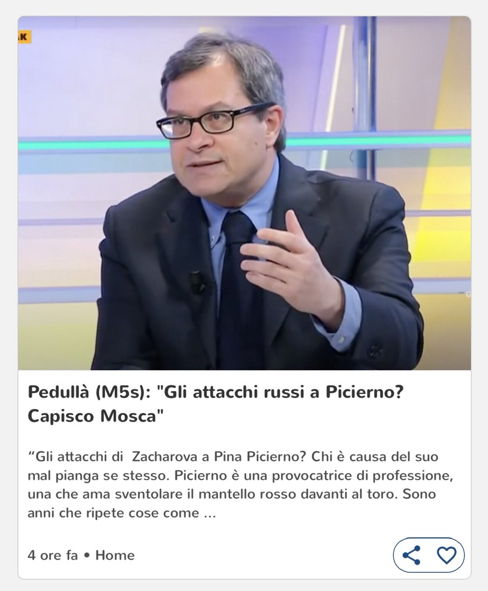 Il commento di <a href="/gaepedulla/">Gaetano Pedullà</a> su <a href="/ilfoglio_it/">Il Foglio</a> in merito alle parole di Maria Zakharova contro <a href="/pinapic/">Pina Picierno</a>, è sconcertante ma non sorprendente ed anzi è la conferma della totale adesione alla causa putiniana da parte del <a href="/M5S_Europa/">M5S Europa</a>.

Invece di difendere una collega e connazionale dagli