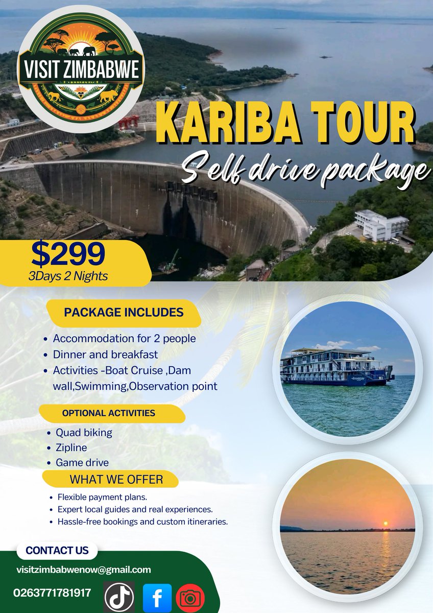 Explore Kariba at Your Own Pace – Self-Drive Tour Package!

Hit the road and experience the magic of Kariba with our exclusive Self-Drive Tour Package.

Why Choose Us?

Flexible dates to suit your schedule
Handpicked hotel and lodges
Perfect for couples, families or solo traveler